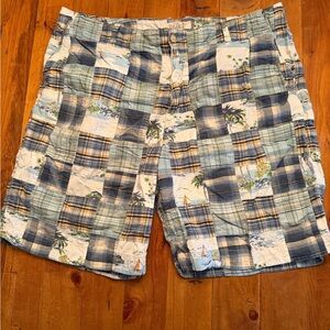 Old Navy Blue and Green Patchwork Cargo Shorts